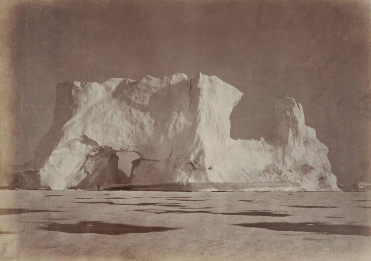 No. 98. Castle Berg in Melville Bay over two hundred feet high. The Figure, which is some seventy-five feet from the Base, gives an object to compare with the Berg. The Ice in the foreground is about eighteen inches in thickness