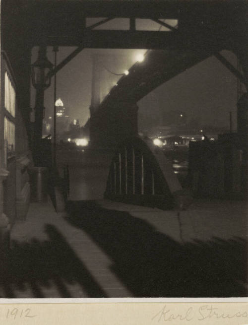 Brooklyn Bridge from Ferry Slip, Evening