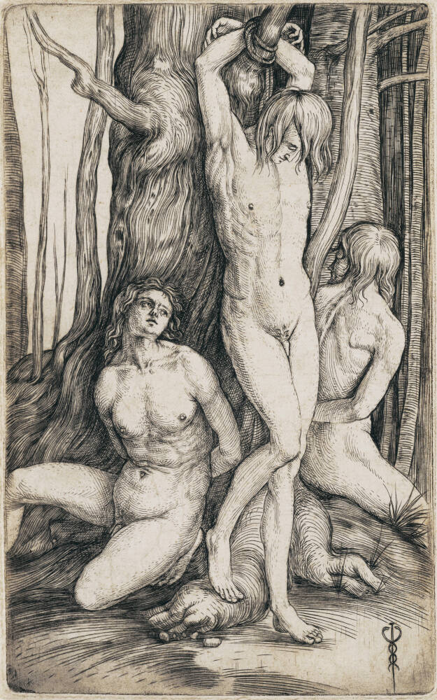 Three Prisoners: Three Naked Men Bound to a Tree