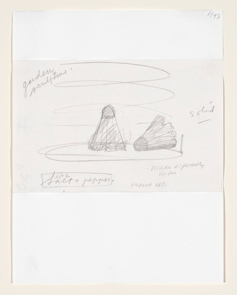 Notebook Page: Salt and Pepper Set of Shuttlecocks as Garden Sculptures