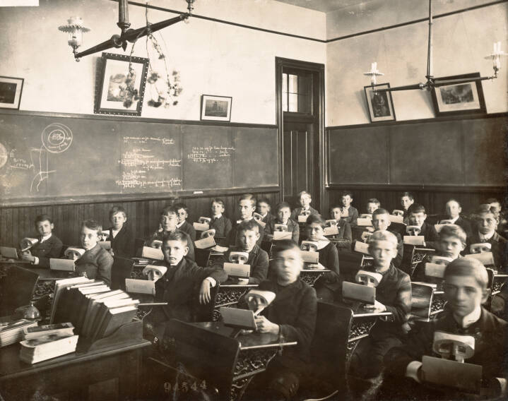 Students with Stereo Viewers