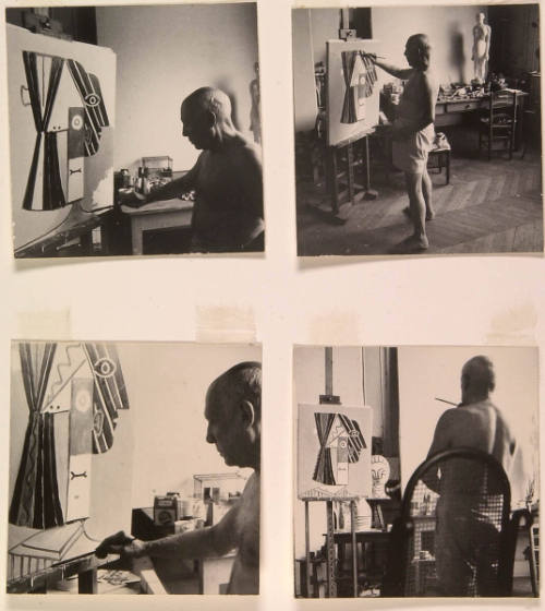 Picasso Paints Portrait of Jacqueline, Working from Midafternoon to Midnight. First Photos Ever Taken of Picasso Painting in Studio