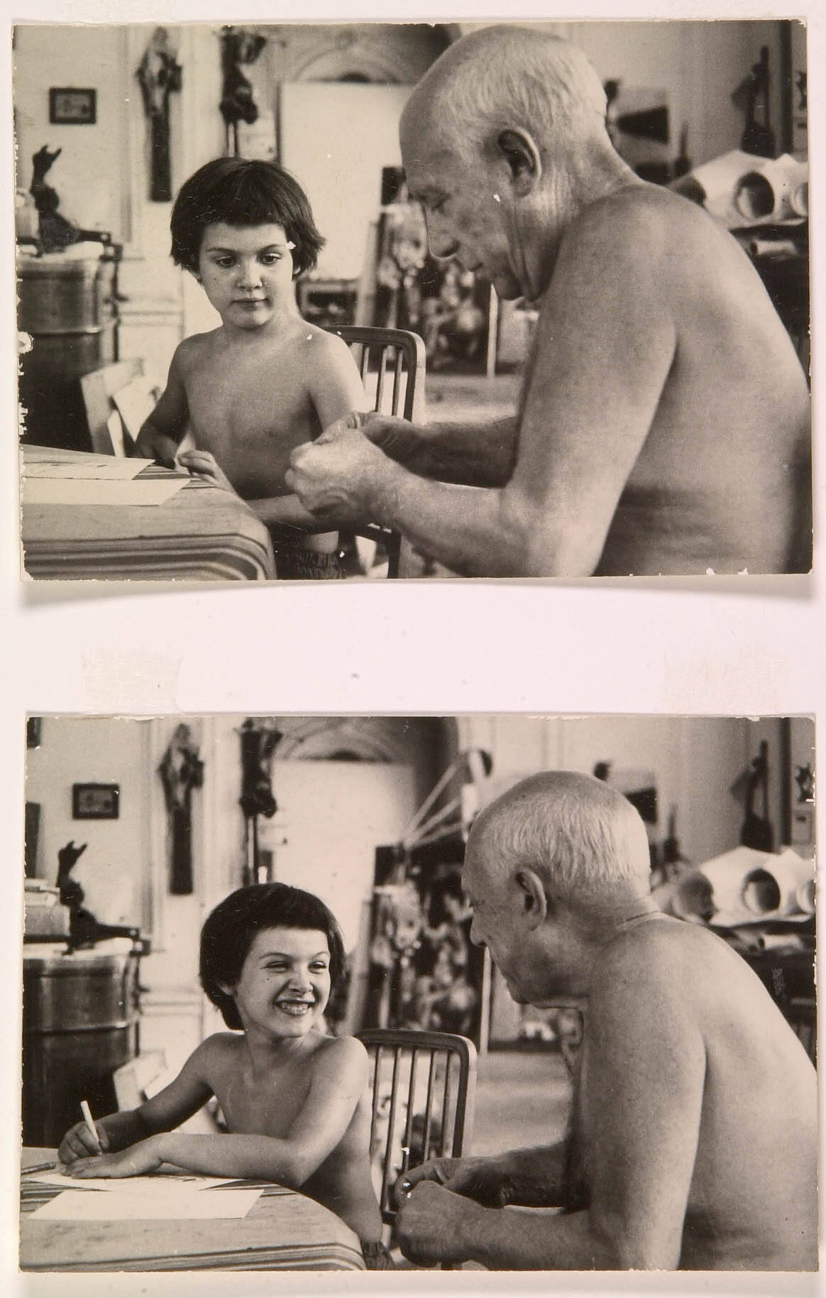 Picasso's Daughter Paloma, and Claude, with Their Father at La Californie Paloma Draws While Picasso Watches