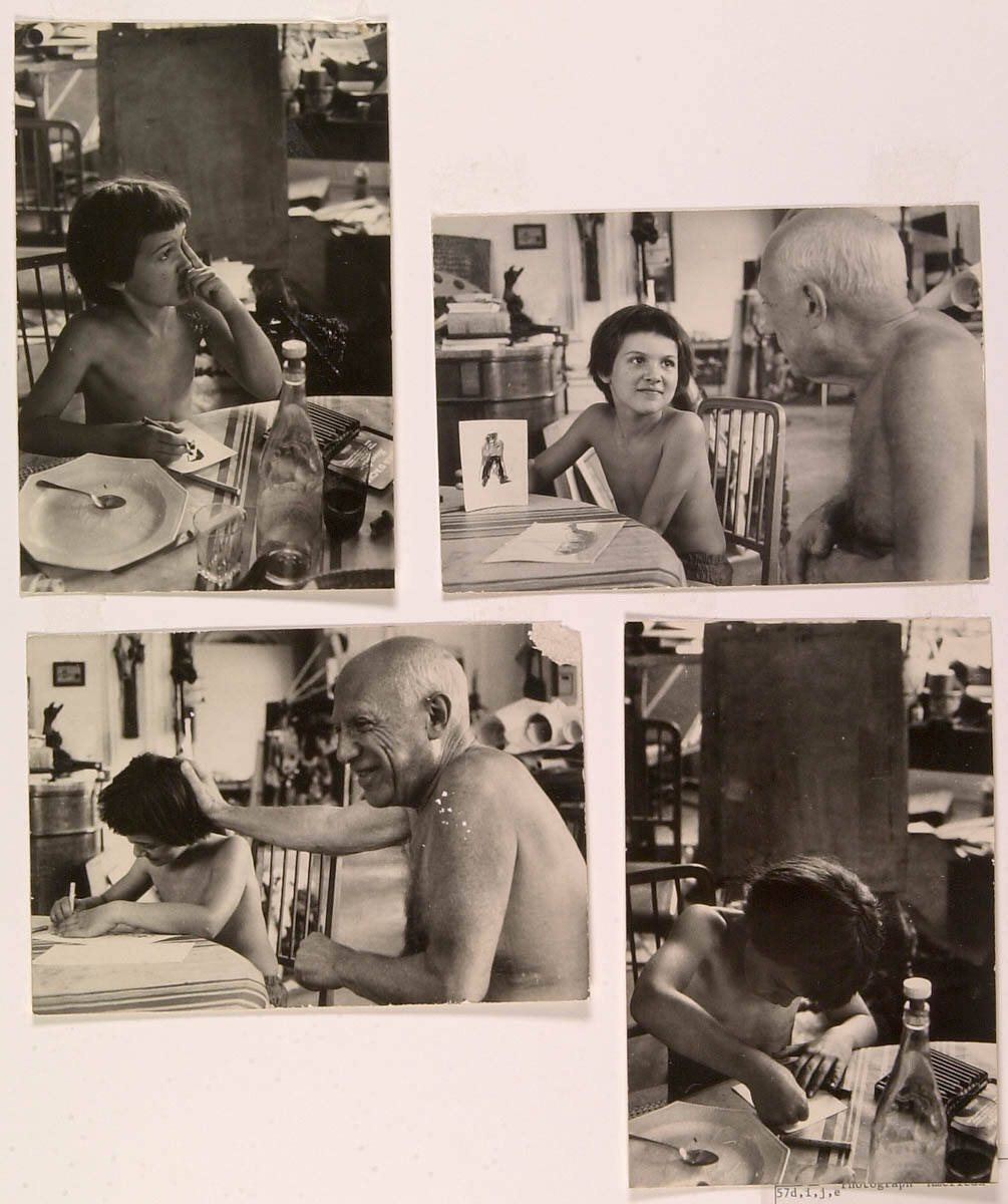 Picasso's Daughter Paloma, and Claude, with Their Father at La Californie Paloma Draws While Picasso Watches
