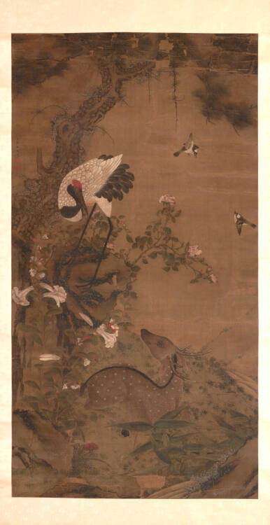 Deer and Crane in Landscape