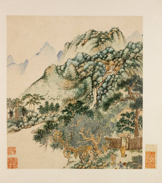 Mountain Landscape with Thatched Dwelling Enclosed by Bamboo Fence