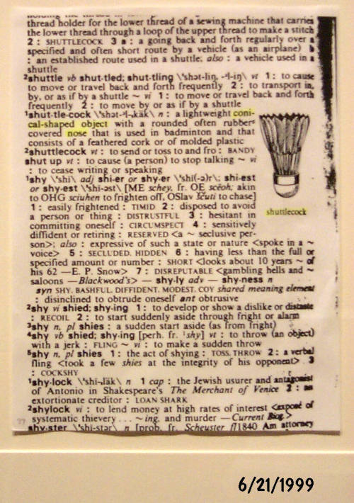 Dictionary Entry on Shuttlecock