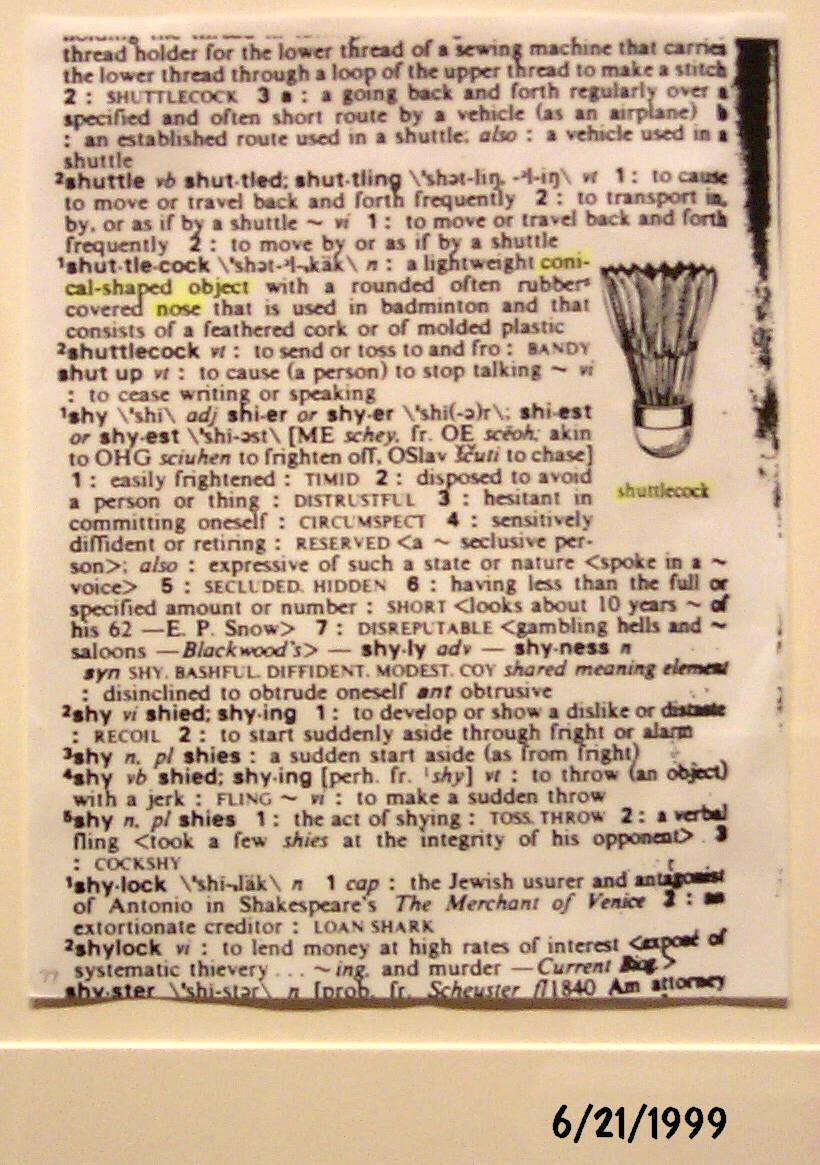 Dictionary Entry on Shuttlecock