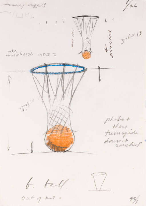 Notebook page: Studies for a Sculpture in the Form of a Basketball and Net