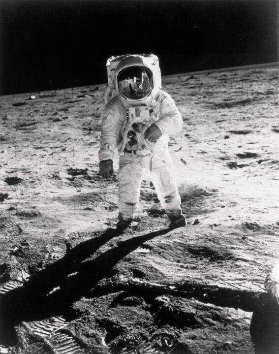 Buzz Aldrin on the moon (Apollo 11), photographed by Neil Armstrong