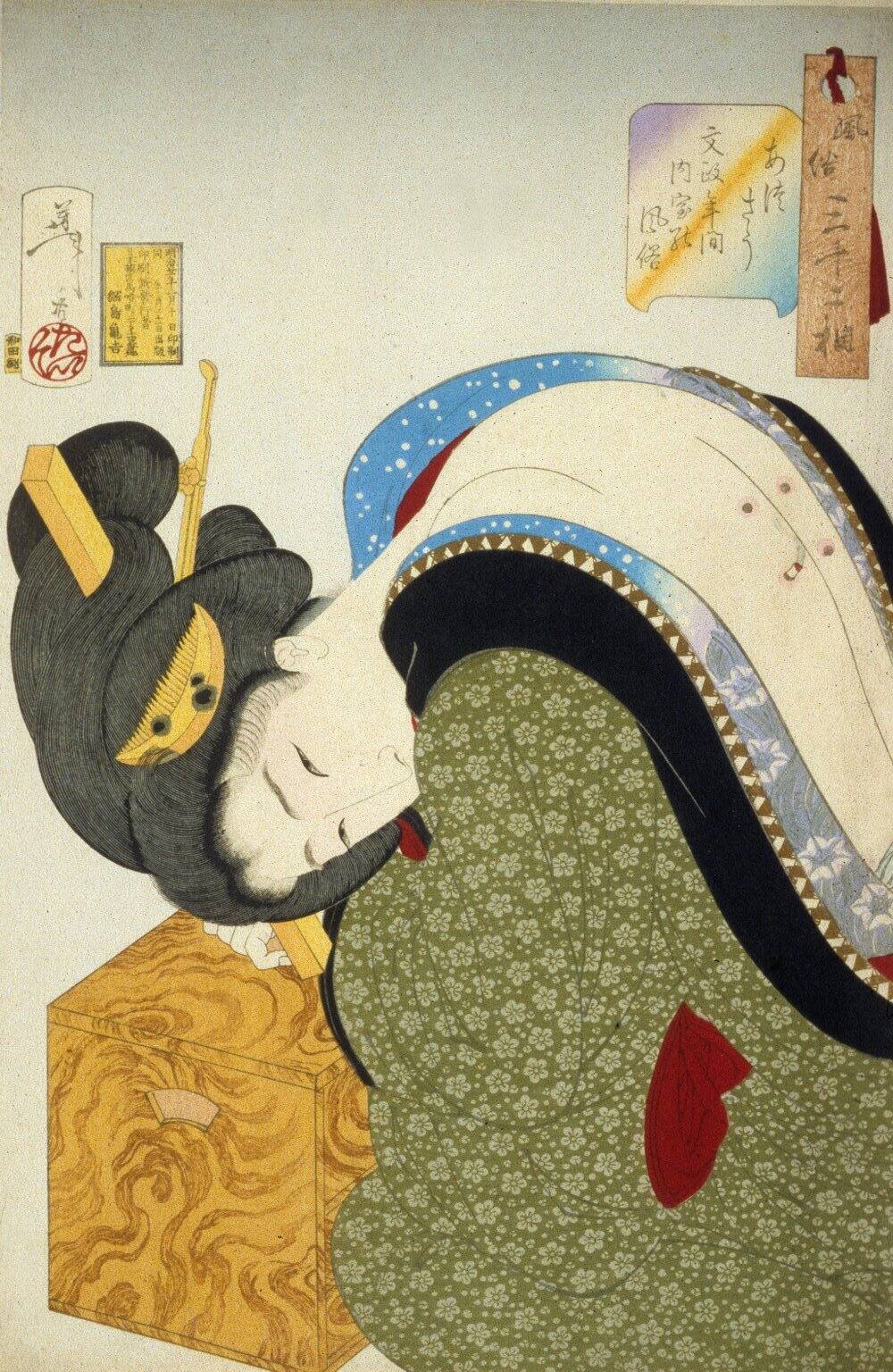 Hot. A Housewife of the Bunsei Period Receiving Treatment with Burning Moxa