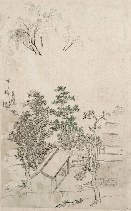 Two Buildings and Grove of Trees