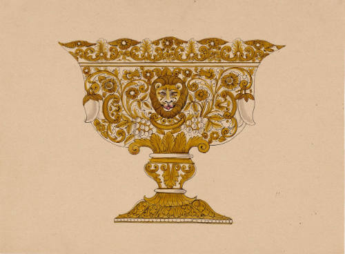 Design for a Stemmed Bowl with a Lion and Foliate Motif from an Indian Workshop
