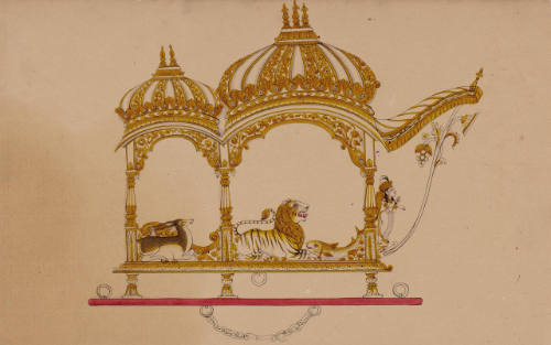 Design for a Palanquin with a Striped Bangla Roof from an Indian Workshop