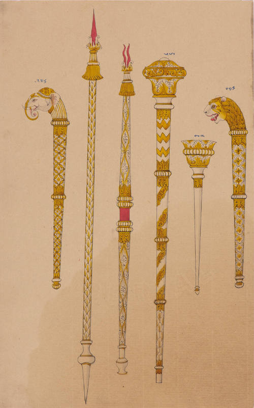 Designs for Royal Regalia including a Mace, Fly-Whisk and Staff from an Indian Workshop