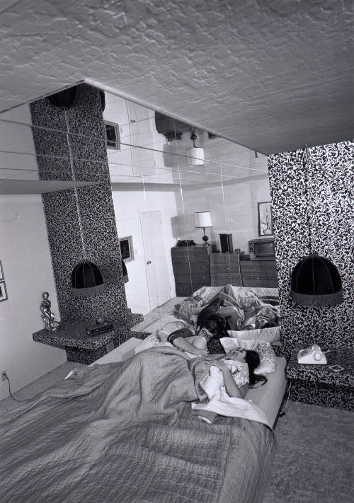 It's a great pleasure to watch yourself make love in the six dozen mirrors that line the ceilings and walls.  I've spent a tremendous amount of thought and planning to get the total effect of the bedroom.
