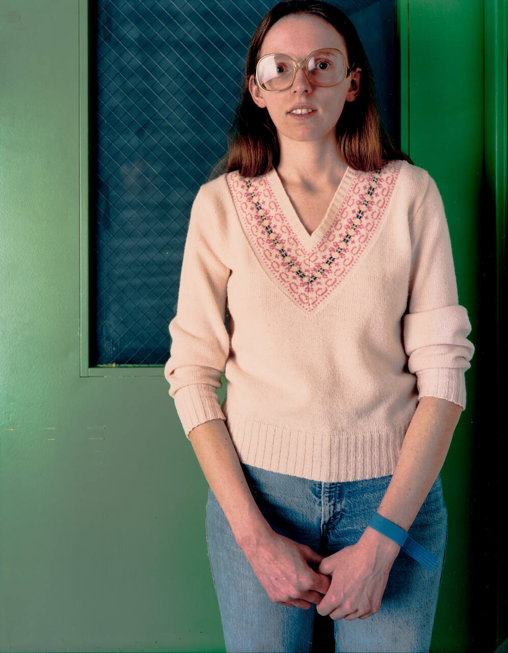 Woman with oversize glasses, Binghamton, NY