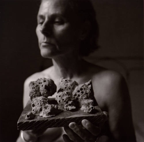 Edith with mud wasp nest, Danville, Virginia