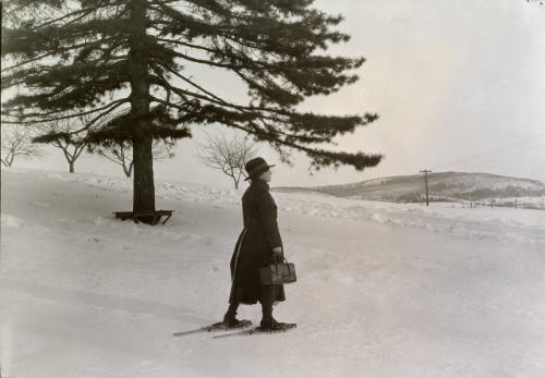 Red Cross nurse on snow shoes