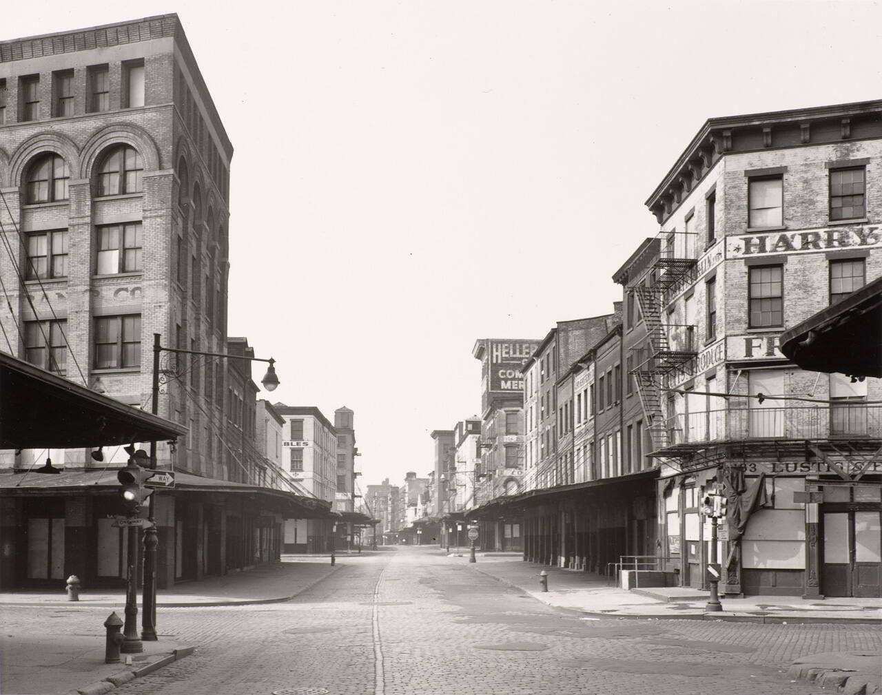 Washington Street, looking north at Chambers St.; the old vegetable market