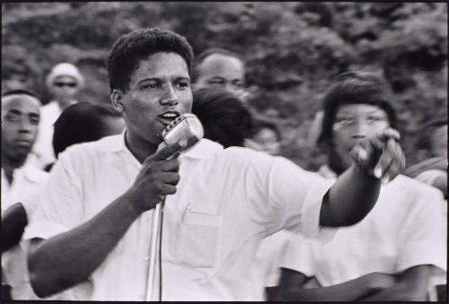 James Forman, SNCC executive secretary at a mass meeting, Danville, Virginia