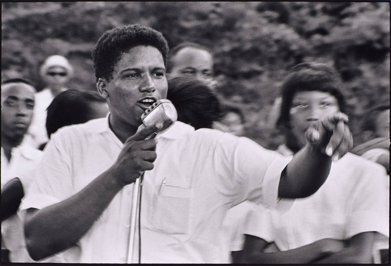 James Forman, SNCC executive secretary at a mass meeting, Danville, Virginia
