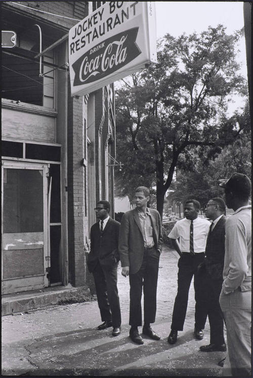 Jimmy Hicks, Julian Bond, John Lewis and Jeremiah X across from Sixteenth Street Baptist Church, Birmingham