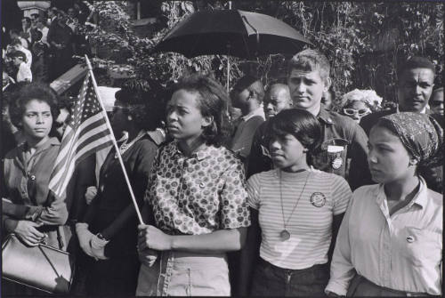 SNCC workers outside the funeral for girls killed at the Sixteenth Street Baptist Church: Emma Bell, Dorie Ladner, Dona Richards, Sam Shirah and Doris Derby, Birmingham