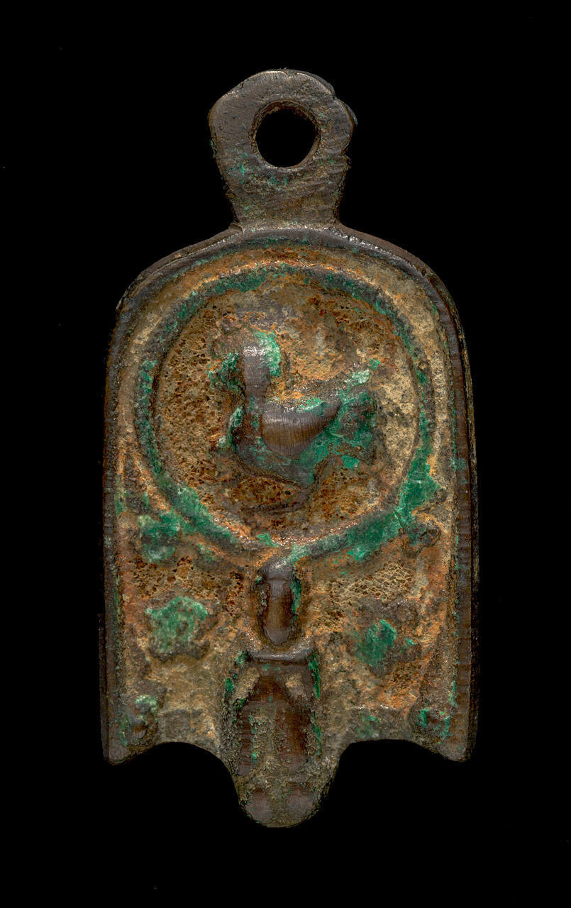Coin, bell-shaped with Buddhist figure