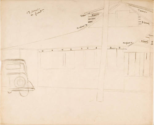 Untitled (car and pole in front of building)
