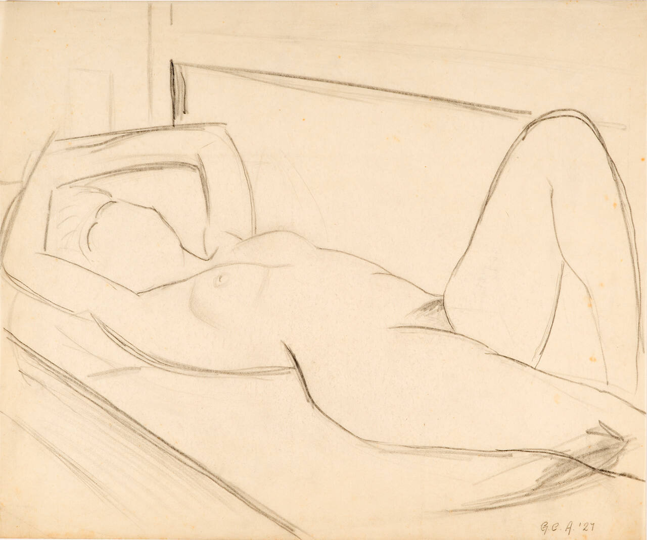 Untitled (reclining nude with arms over head)