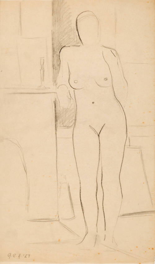 Untitled (sketch of standing nude full length in room setting)