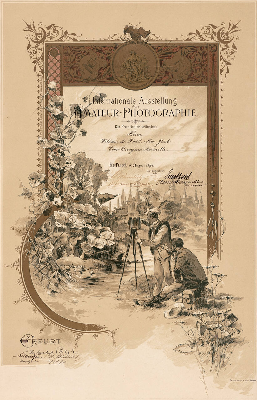 Award from the Internationale Ausstellung für Amateur-Photographie for William B. Post