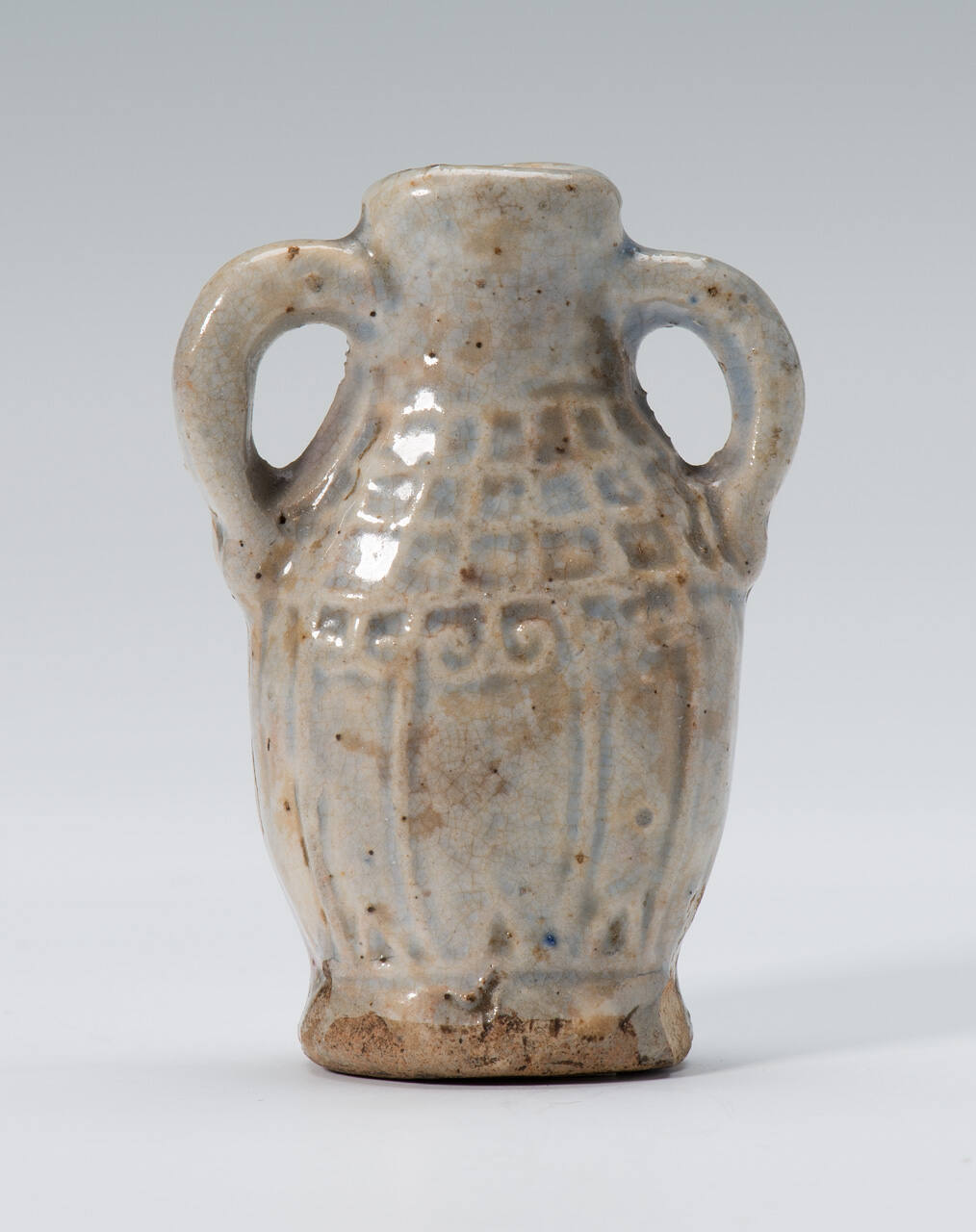 Two-handled Medicine Bottle with Geometric Design