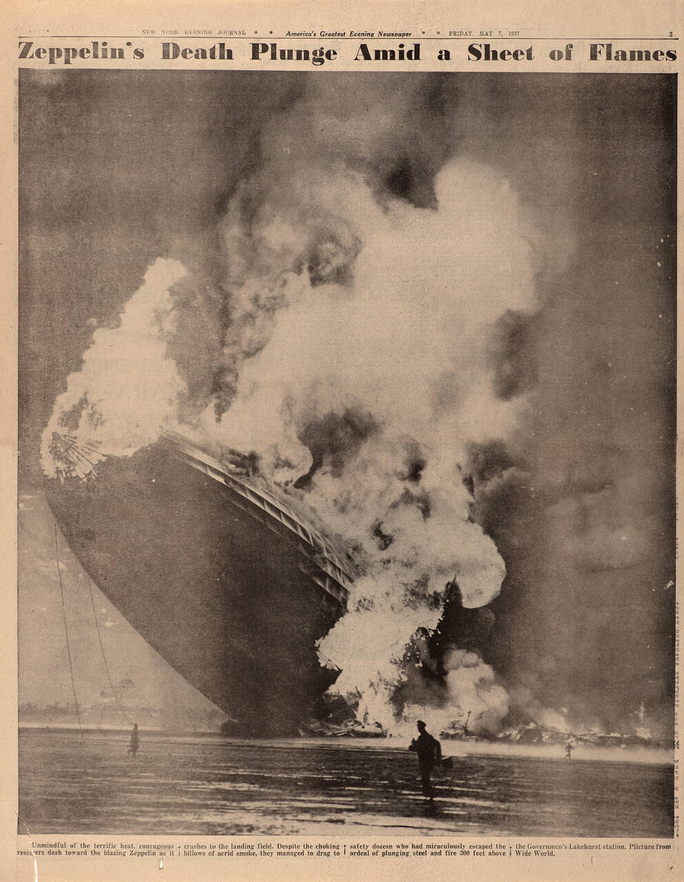 MAY 7,1937--Zeppelin's Death Plunge Amid a Sheet of Flames