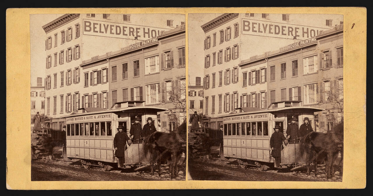 New York street scene with trolley