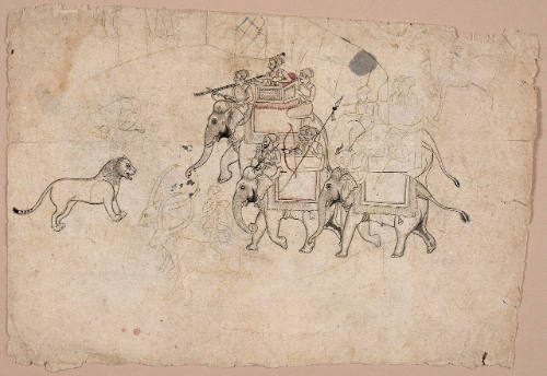 Raja Umed Singh of Kotah Hunting Lions
