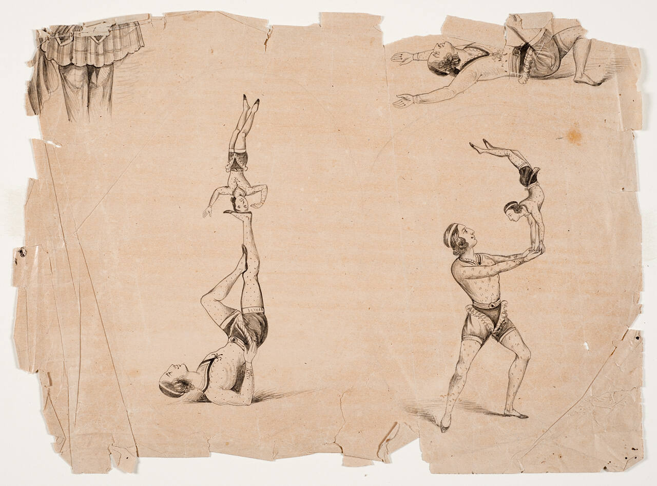 Portrait of a European Man and Child, and Studies of Acrobats