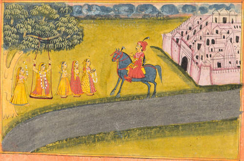Man on Horseback Approaching Women