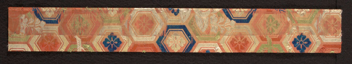 Fragment from Nō robe (karaori type) with design of flowers inside repeating hexagonal pattern (hanabishi kikko)