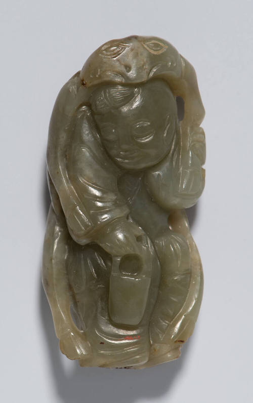 Boy Wearing a Deer Skin and Holding a Pail