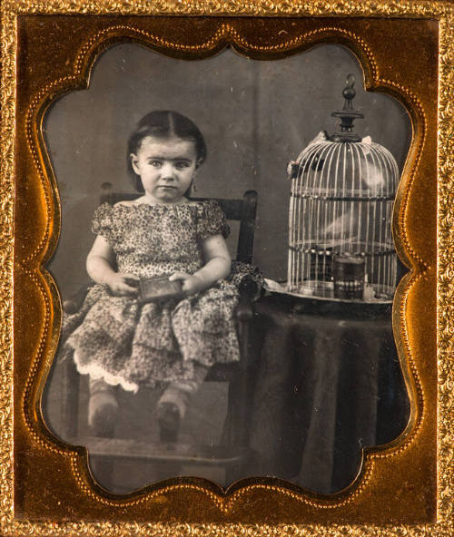 Girl with bird in cage