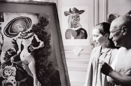 Picasso and Jacqueline looking at Venus and Cupid
