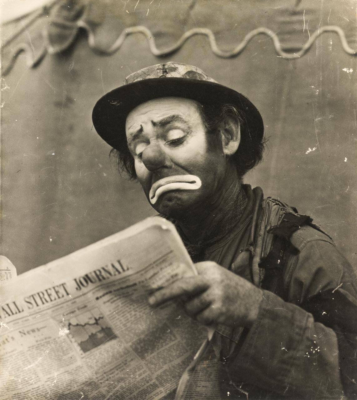 Clown reading newspaper, Ringling Bros. and Barnum & Bailey Circus