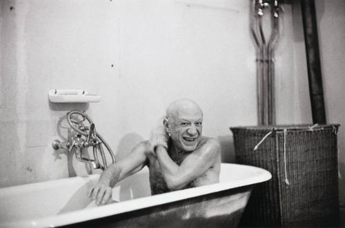 Pablo Picasso in his bathtub at La Californie. Our First Meeting, February 8, 1956