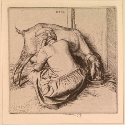 Woman Milking a Goat