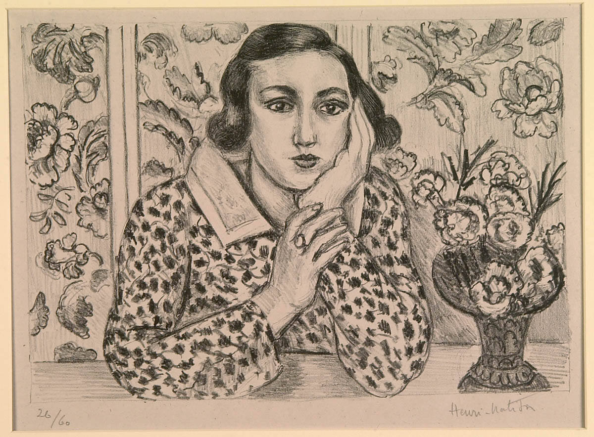 Young Girl Resting upon her Elbow before a Flowered Screen