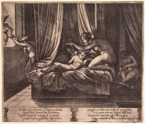 Psyche, in Looking at Cupid with a Lamp, Drops Oil on His Shoulder and Awakens Him