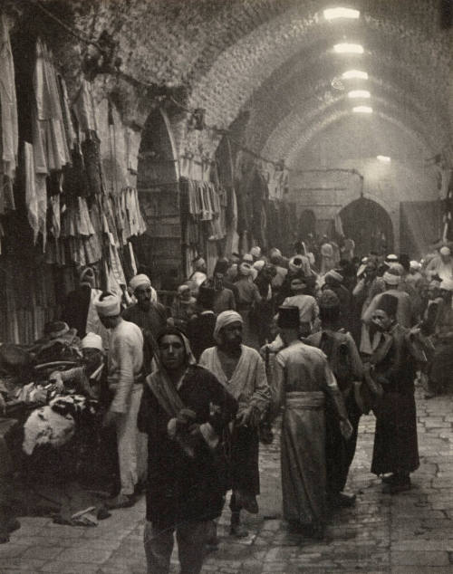 Dimly illuminated bazaar street in Aleppo, Syria
