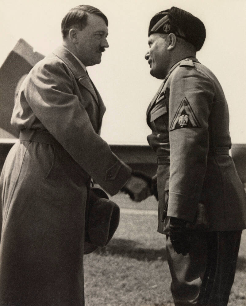 First meeting of Adolf Hitler and Benito Mussolini in Venice. Two weeks later, Hitler became Führer of the Reich, June 13, 1934
